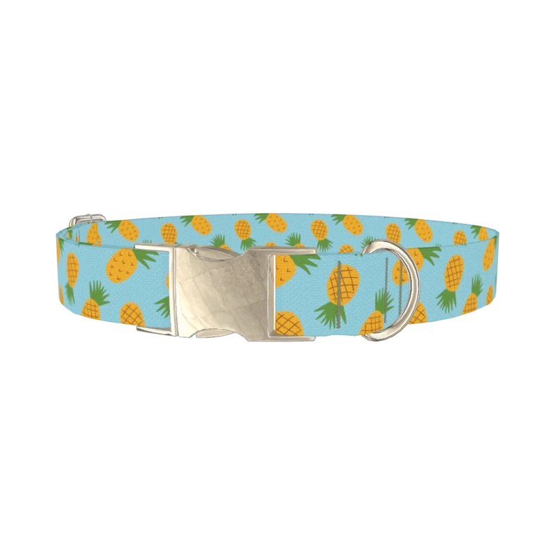 Blue Pineapple Dog Collar - metal silver