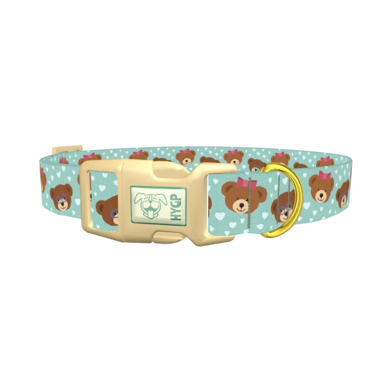 Teddy Bear Heart Dog Collar - plastic gold