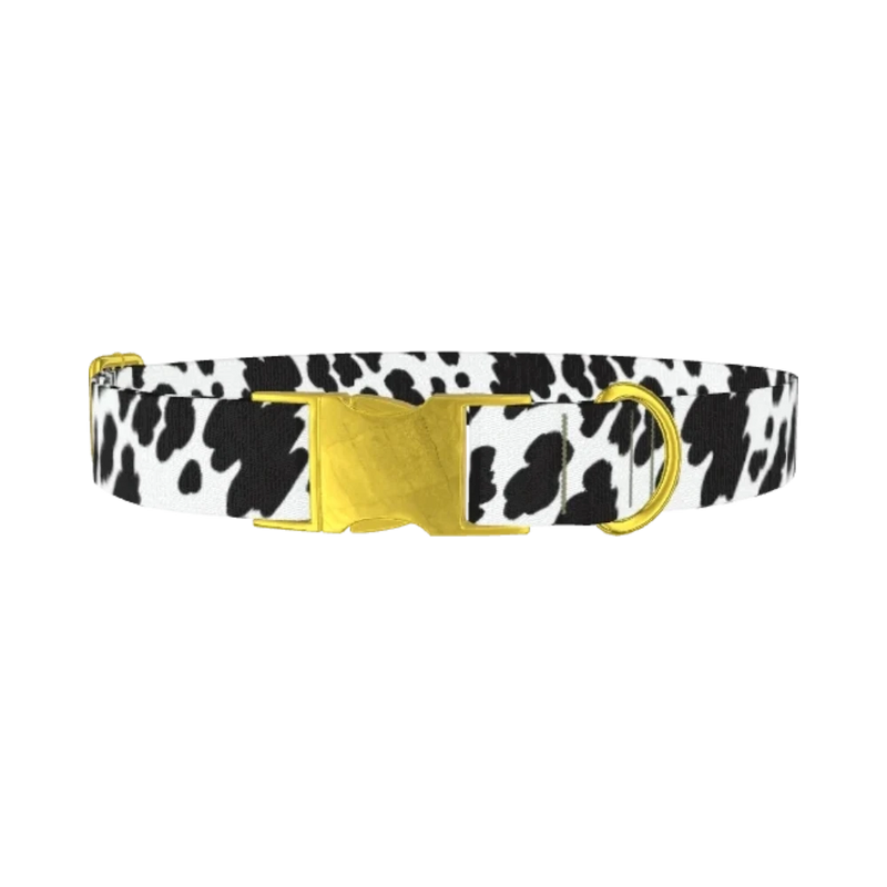 Cow Pattern Dog Collar - metal gold