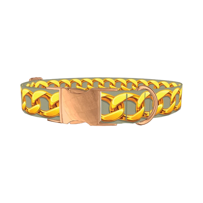 Gold Link Chain Dog Collar - metal rose gold