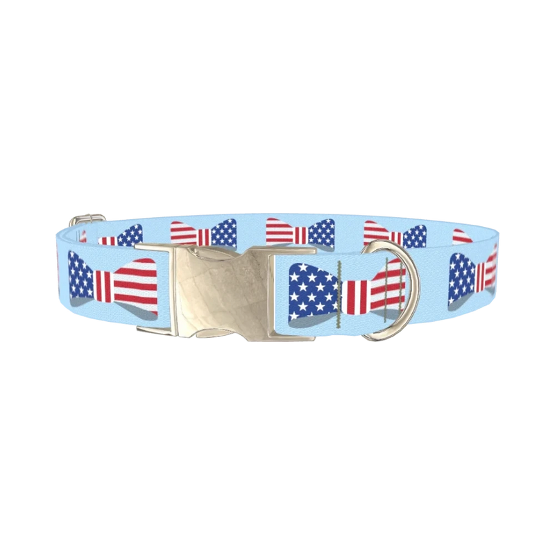 Patriotic Bowtie Dog Collar - metal silver