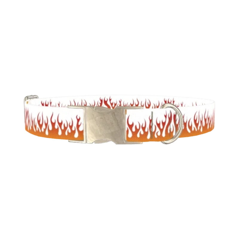 Red Flame Dog Collar - metal silver