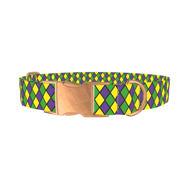 Mardi Gras Rhombus Dog Collar - metal rose gold