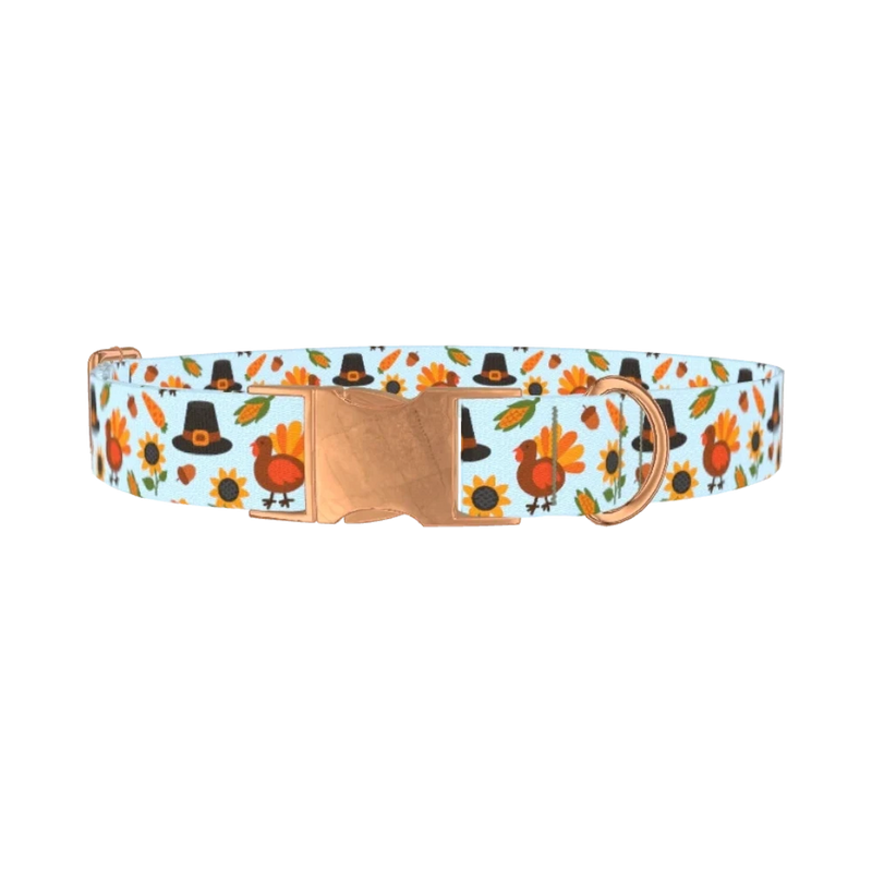 Thanksgiving Turkey Dog Collar - metal rose gold