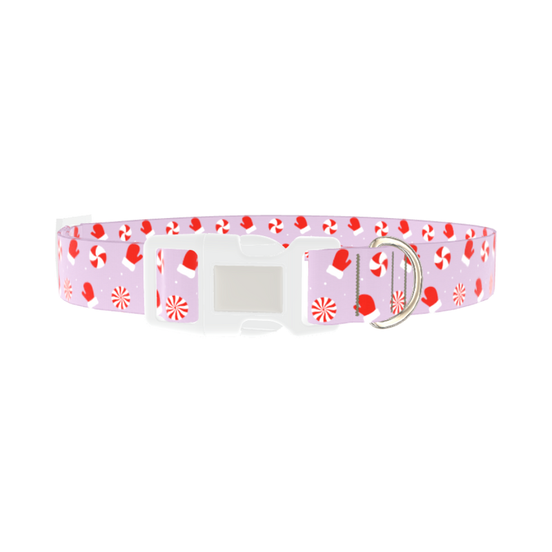 Christmas Mittens Dog Collar - plastic silver