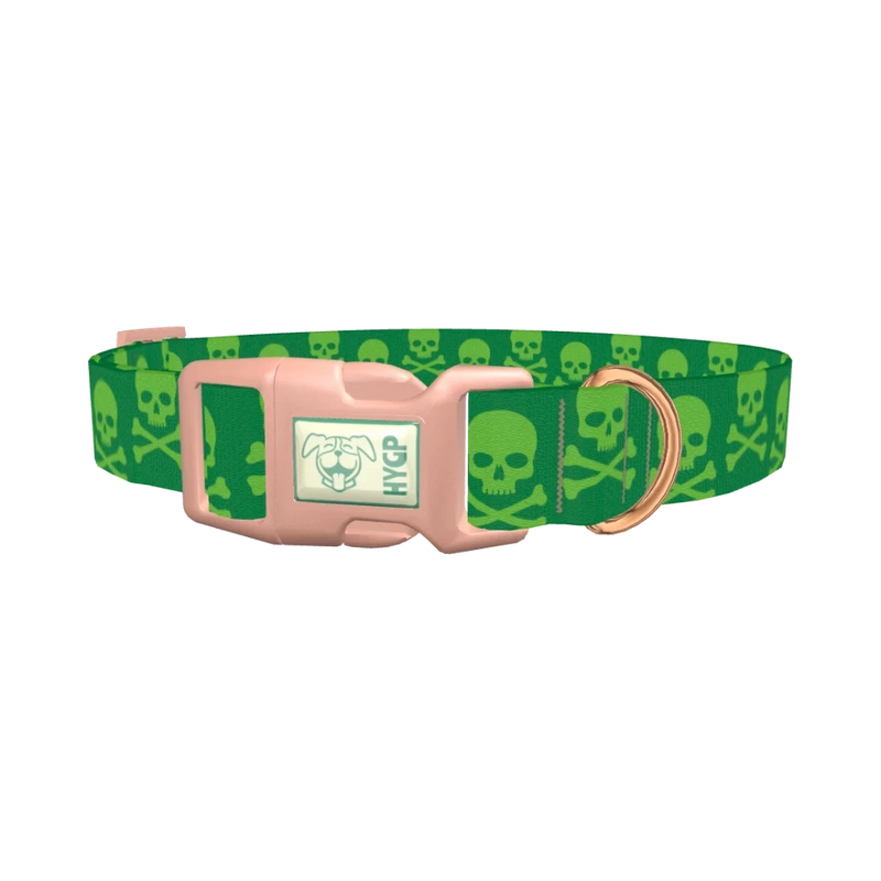 Green Skull Pattern Dog Collar - plastic rose gold