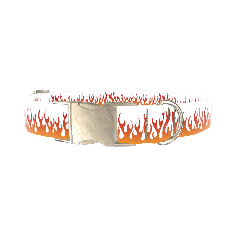 Red Flame Dog Collar - metal silver