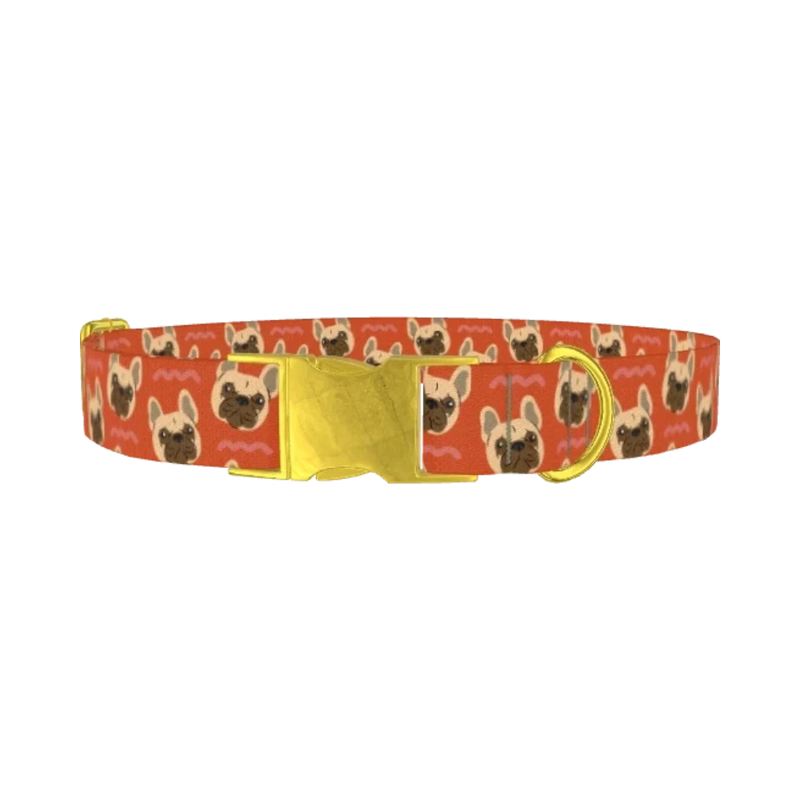 French Bulldog Dog Collar - metal gold