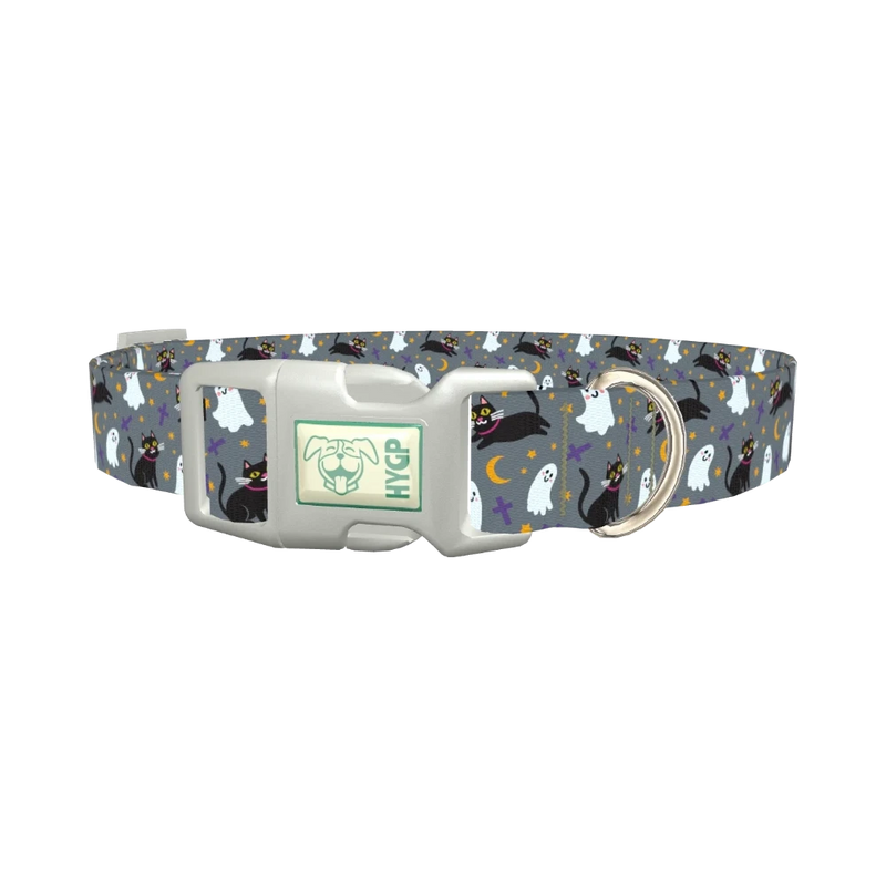 Halloween Cats Ghosts Dog Collar - plastic silver