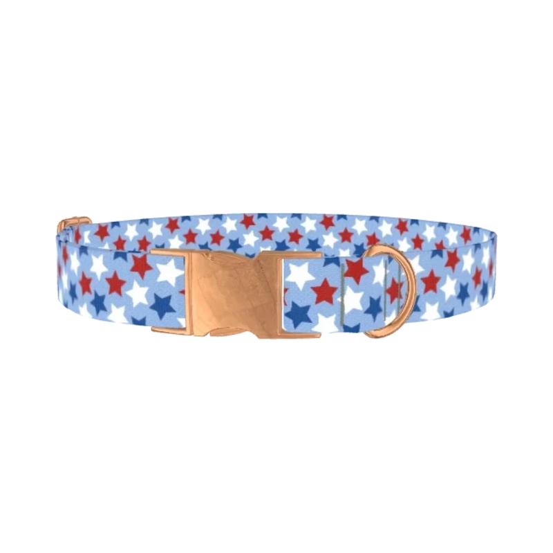 Blue Patriotic Stars Dog Collar - metal rose gold