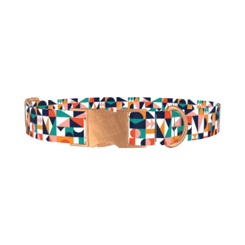 Colorful Geometric Shapes Dog Collar - metal rose gold