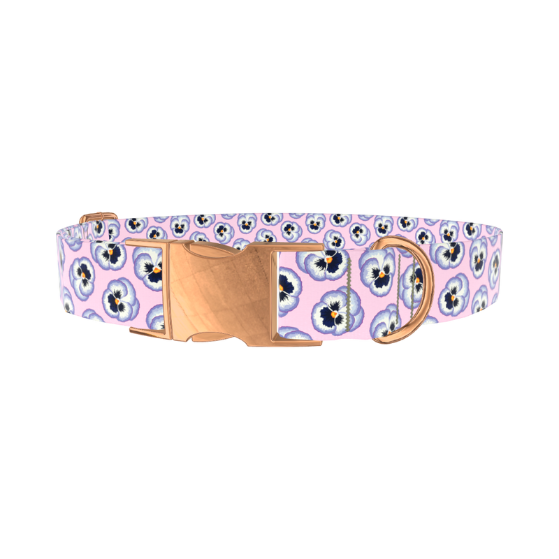 Floral Pansy Dog Collar - metal silver