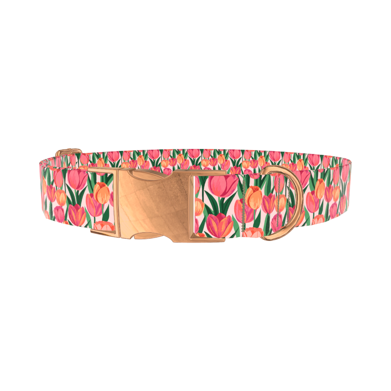 Pink Tulip Dog Collar - metal rose gold