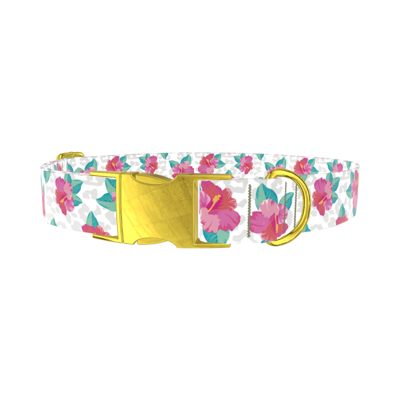 Leopard Floral Dog Collar - metal rose gold