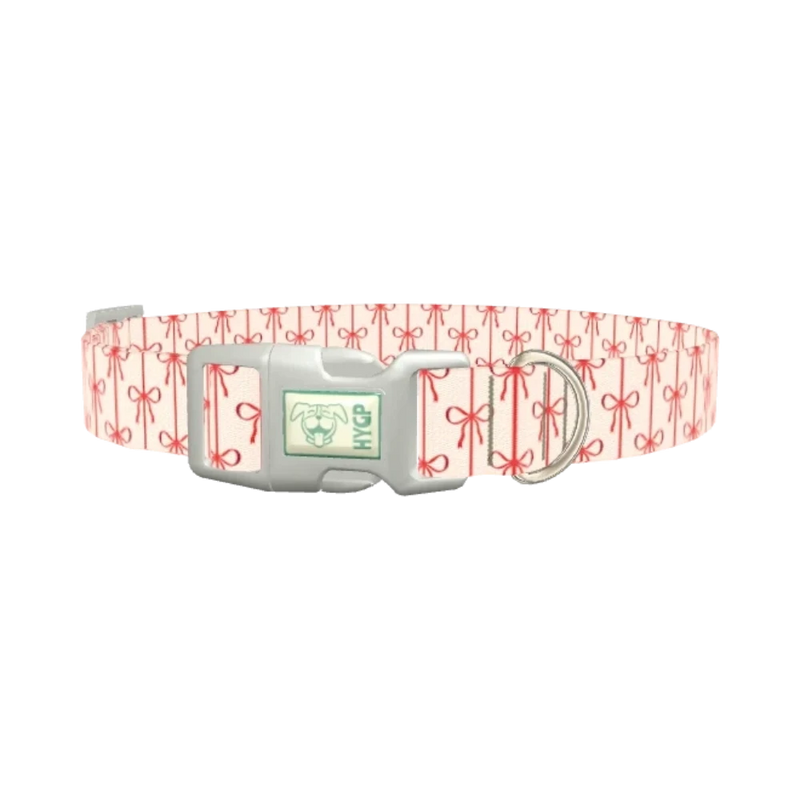Red Ribbon Bow Dog Collar - plastic silver