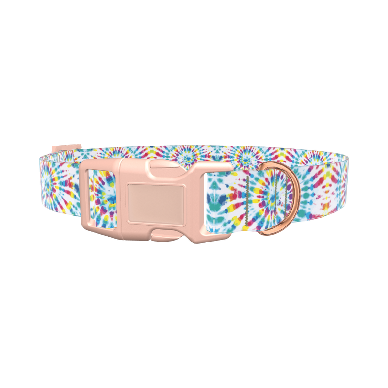 Spiral Tie-Dye Dog Collar - plastic gold