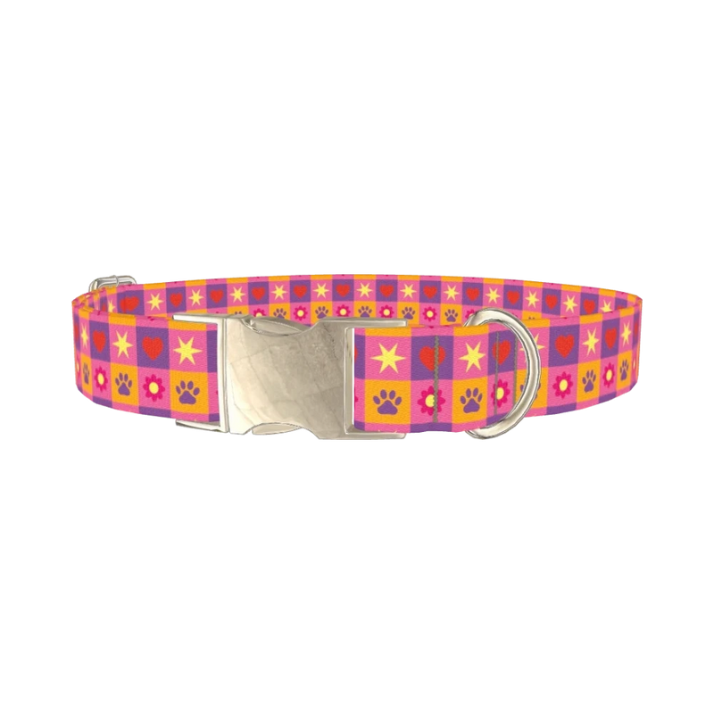 Colorful Heart and Star Dog Collar - metal silver