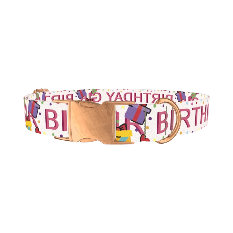 Birthday Celebration Dog Collar - metal rose gold