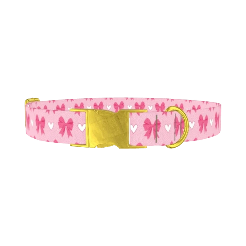Bow Heart Dog Collar - metal gold
