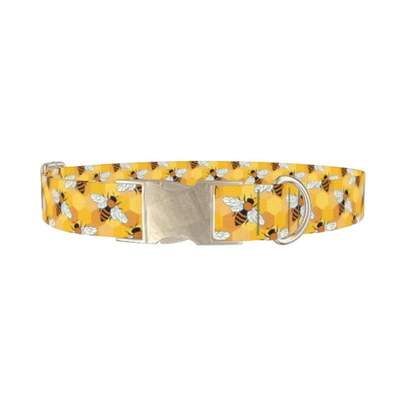 Honeycomb Bee Dog Collar - metal silver