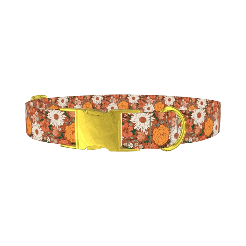Autumn Floral Dog Collar - metal gold
