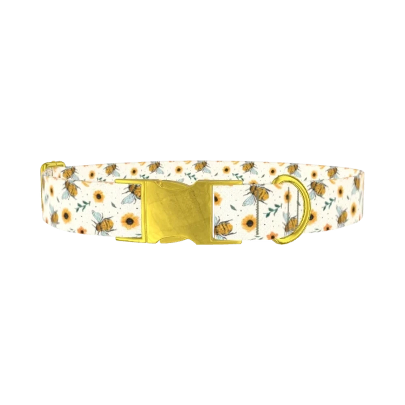 Bee and Sunflower Dog Collar - metal gold