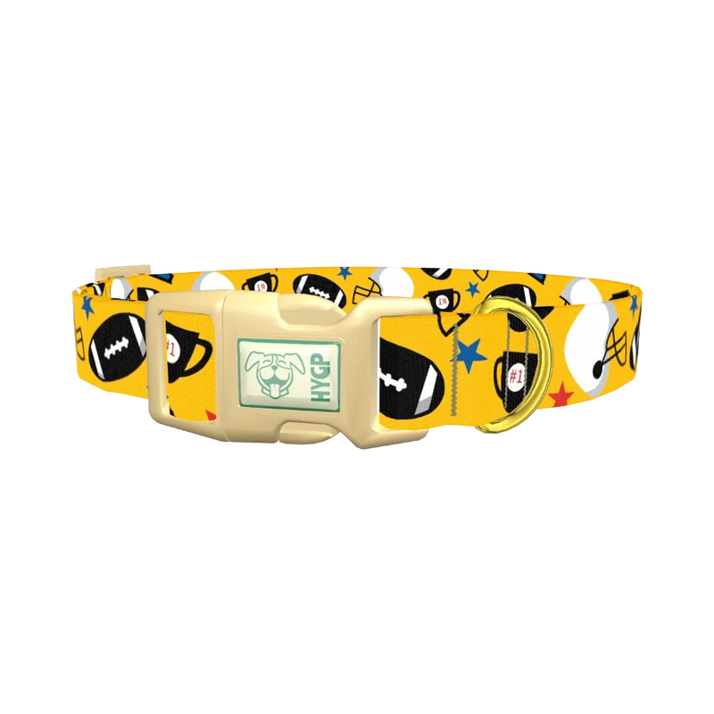 Yellow Football Trophy Dog Collar - plastic gold