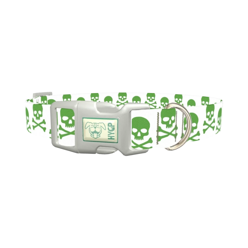 Green Skull Dog Collar - plastic silver