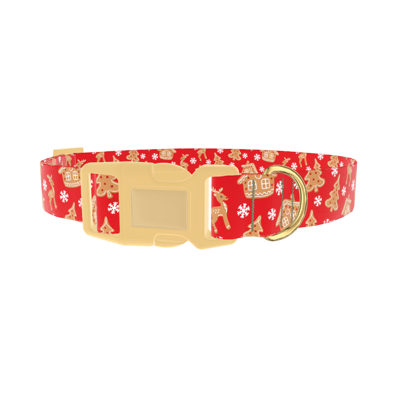 Gingerbread Reindeer Dog Collar - plastic gold