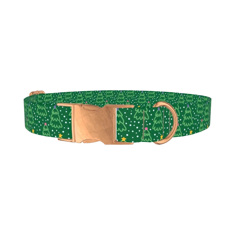 Green Christmas Tree Dog Collar - metal rose gold