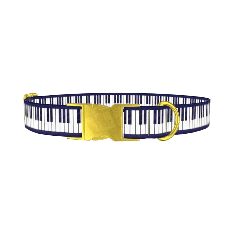 Piano Key Pattern Dog Collar - metal gold