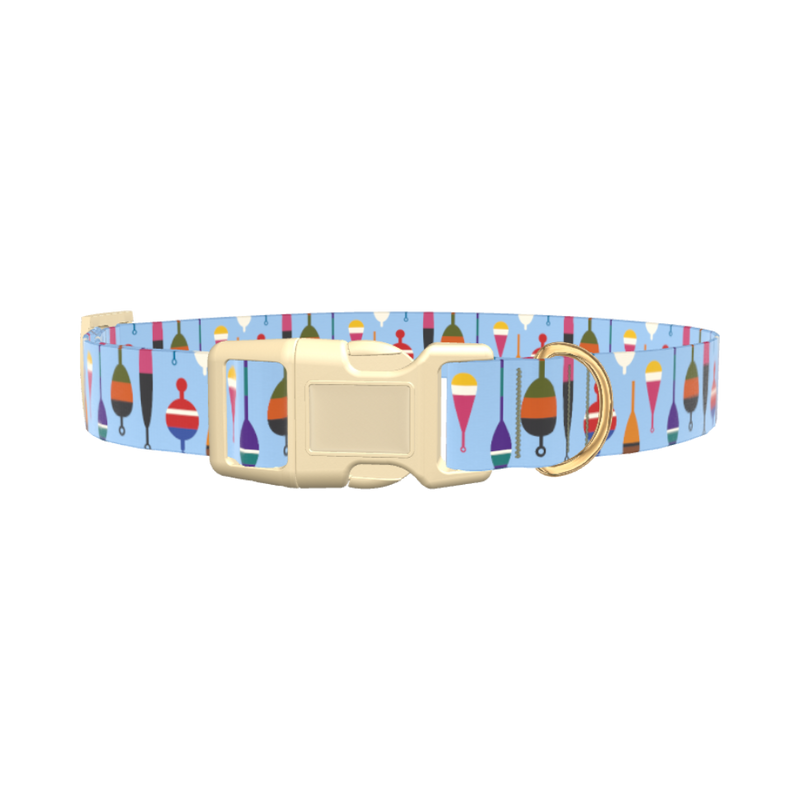 Fishing Bobber Pattern Dog Collar - plastic silver