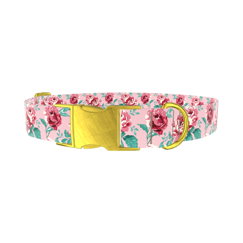 Pink Peony Dog Collar - metal gold