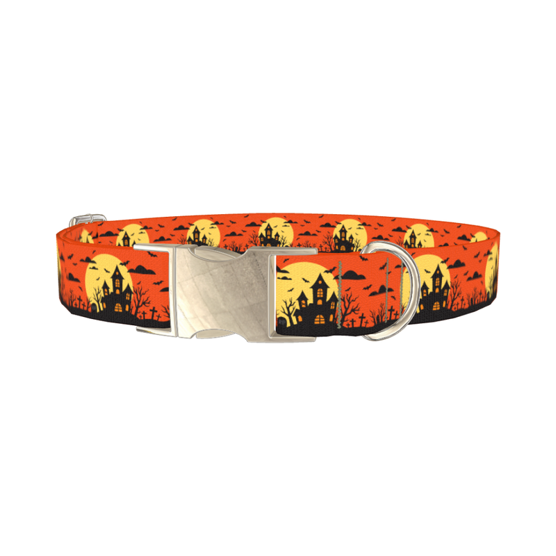 Halloween Haunted House Dog Collar - metal silver
