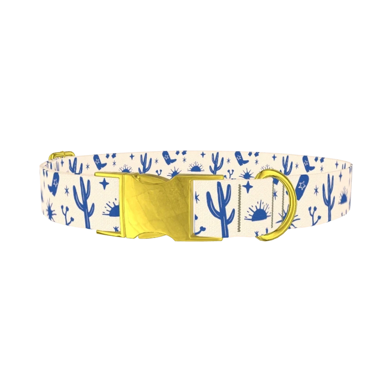 Western Desert Scene Dog Collar - metal gold