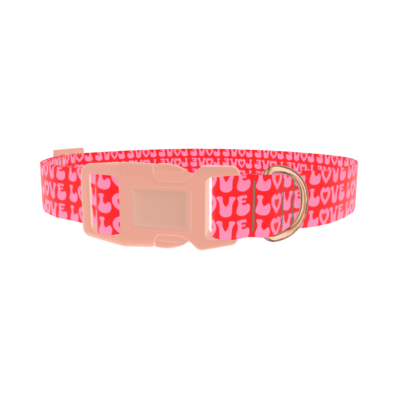 Pink Love Heart Dog Collar - plastic rose gold