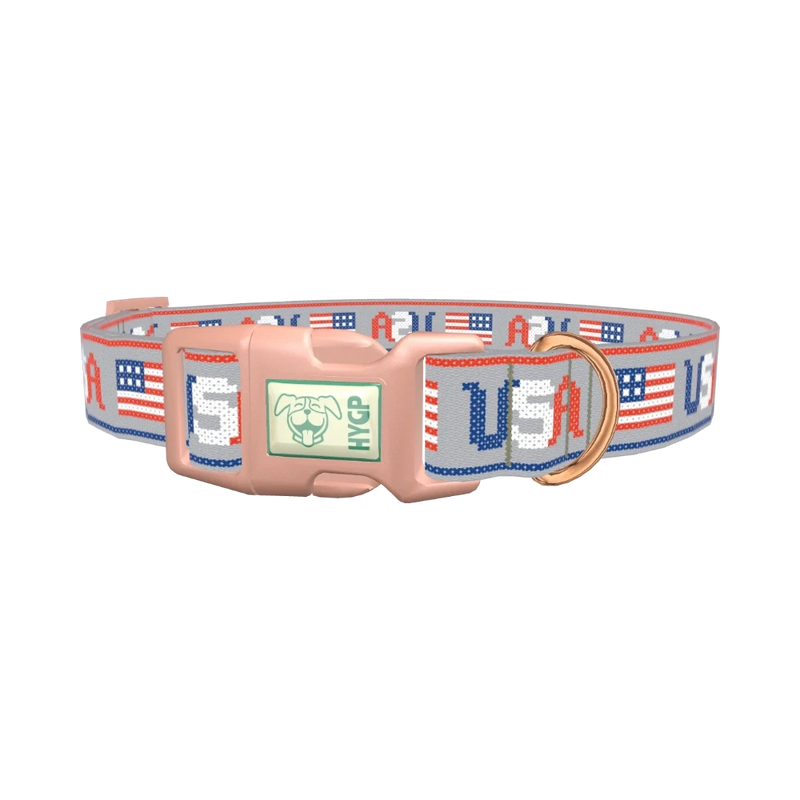 Patriotic USA Flag Dog Collar - plastic rose gold