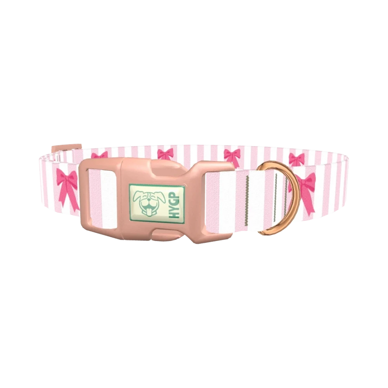 Striped Bow Dog Collar - plastic rose gold