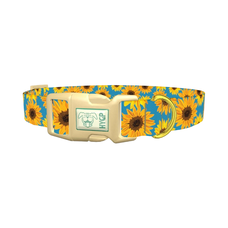 Sunflower Floral Dog Collar - plastic gold