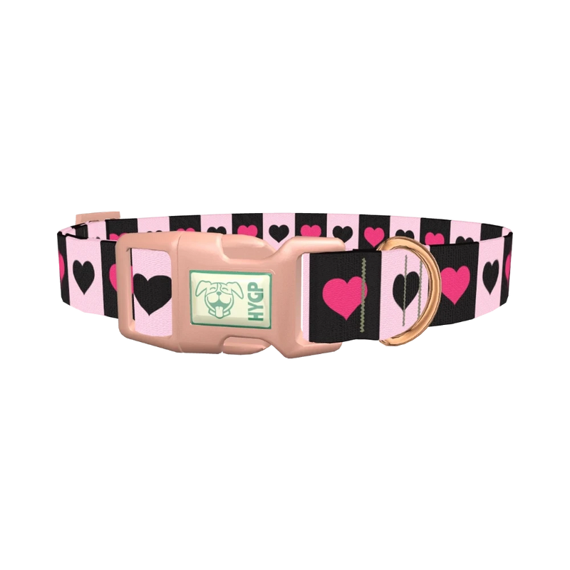 Valentine Heart Stripe Dog Collar - plastic rose gold