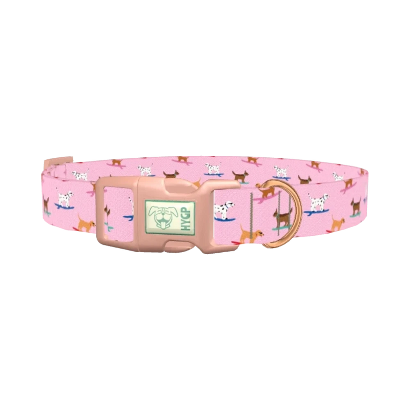 Surfing Dogs Pink Dog Collar - plastic rose gold