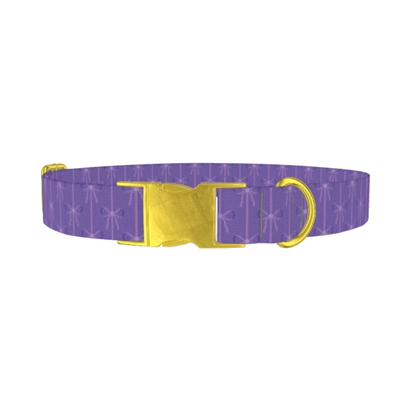 Purple Bow Pattern Dog Collar - metal gold