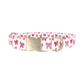 Pink Ribbon Bow Dog Collar - metal silver