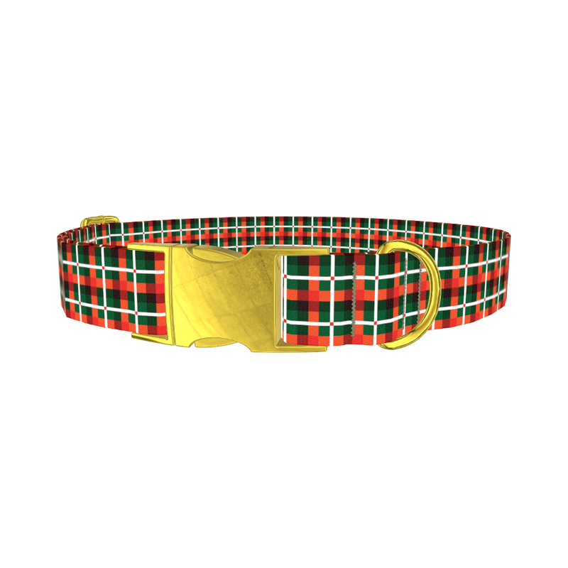 Festive Plaid Dog Collar - metal gold