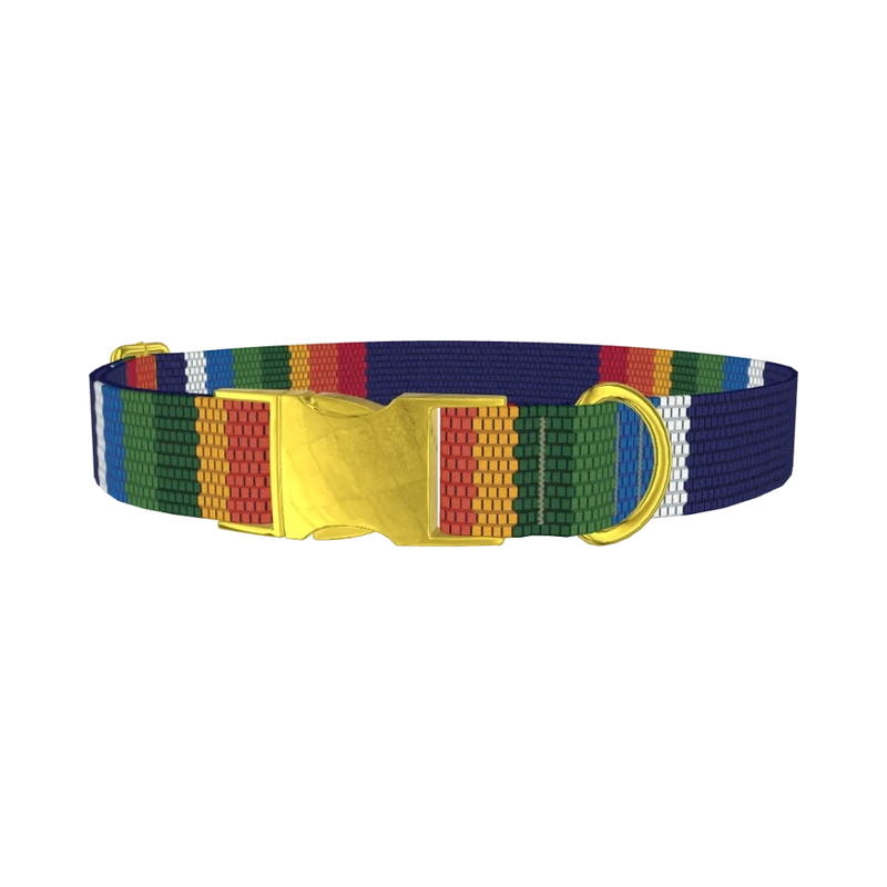Woven Rainbow Stripe Dog Collar - metal gold