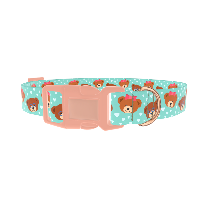 Teddy Bear Heart Dog Collar - plastic rose gold