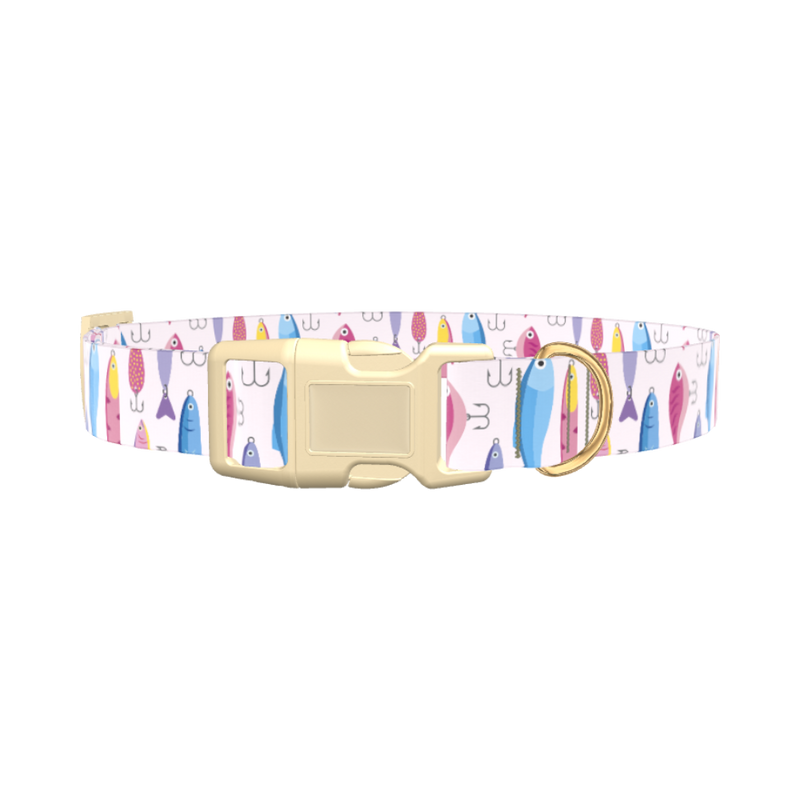 Fishing Lure Pattern Dog Collar - plastic silver
