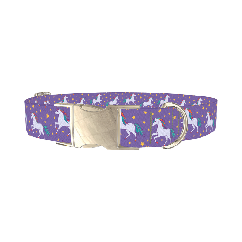 Purple Unicorn Fantasy Dog Collar - metal silver