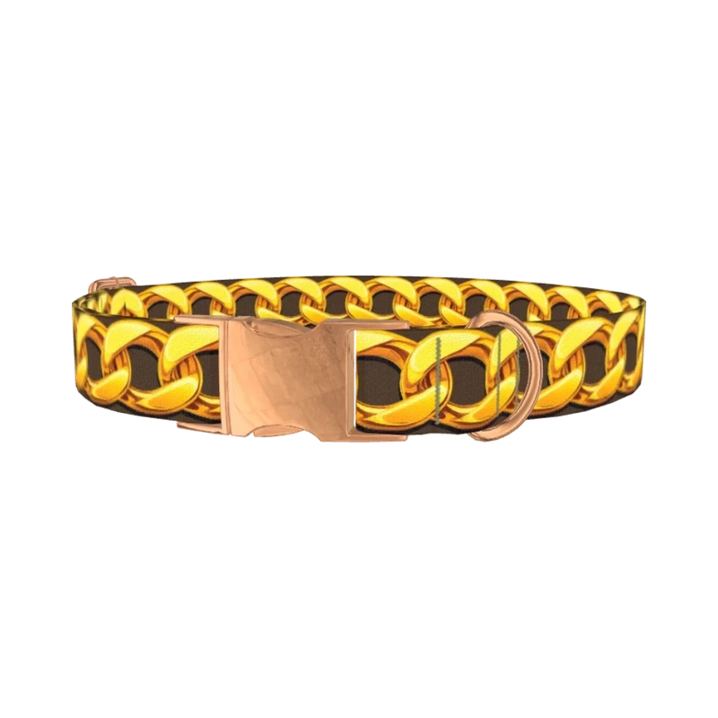 Brown Background Gold Chain Dog Collar - metal rose gold