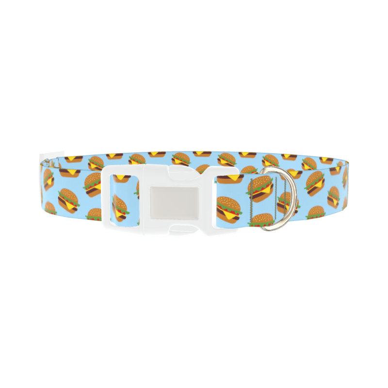 Burger Pattern Dog Collar - plastic silver